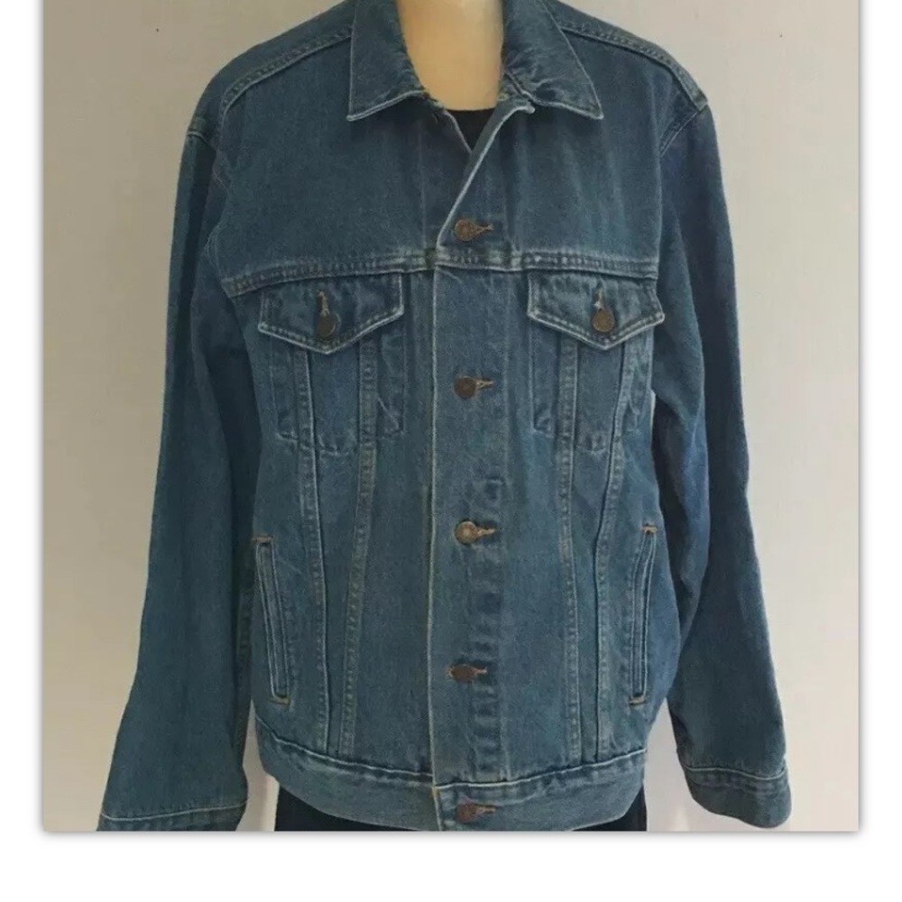 Vintage Denim Mens Trucker Jacket Amerifest 1998 Big Gig Blue L Country Music F4
